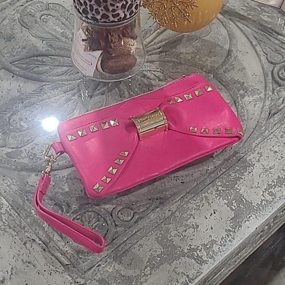 Betsey Johnson Handbags - BETSEY JOHNSON PINK STUDDED CLUTCH